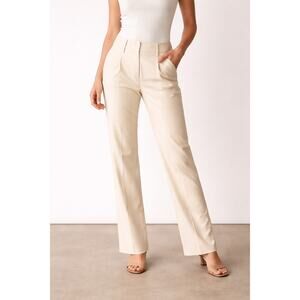 A New Day Cream Faux Leather Pants Womens Size 8 Straight Leg High Rise